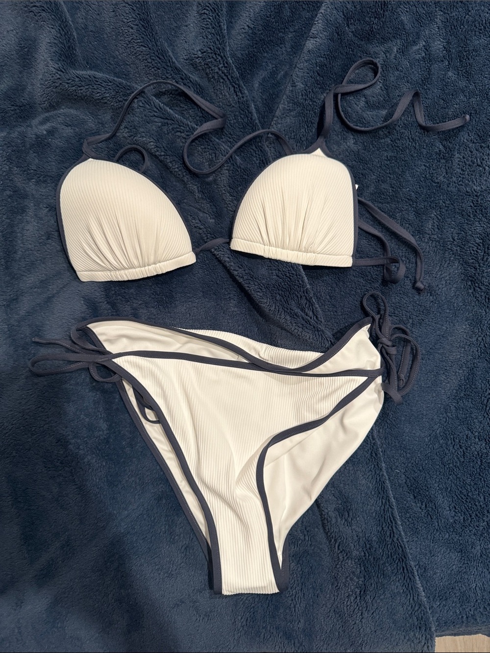 Women’s Cream Ribbed Bikini with Dark Trim